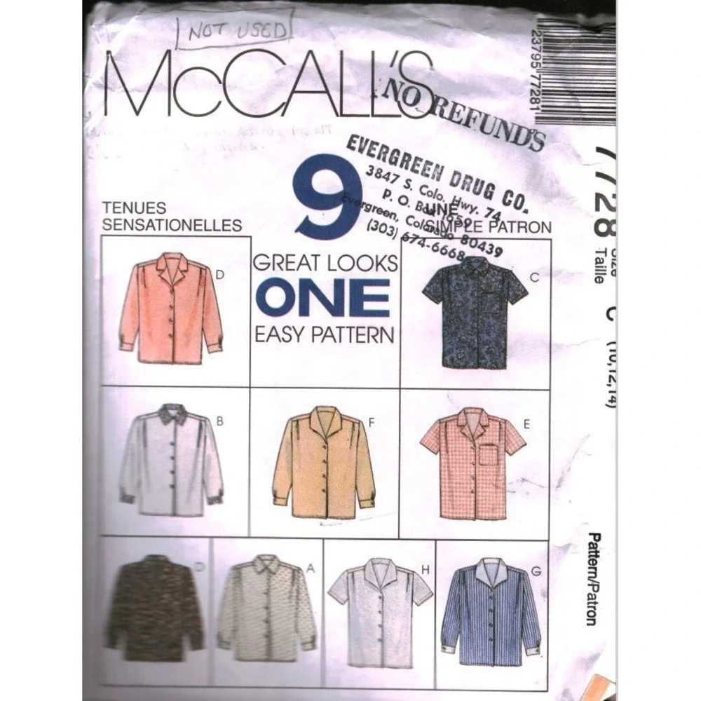 McCalls 7728 Vintage 1995 Misses Blouse Sewing Pattern Size 10-14 9 Looks cut